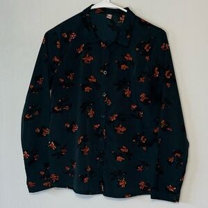 Green Floral Retro Polyester Button Down Blouse Size See Photos.